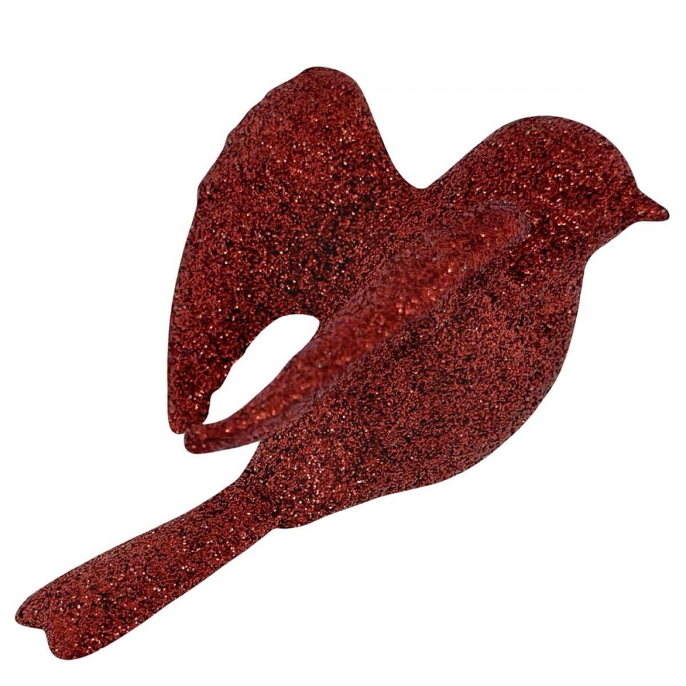 Елочная игрушка Птичка 3Д 4 см красный