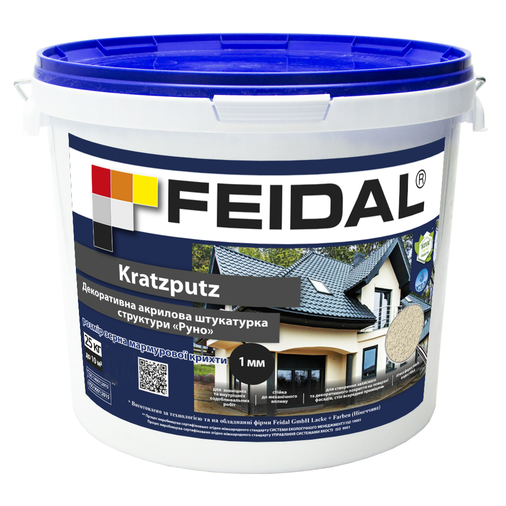 Декоративная штукатурка барашек Feidal Kratzputz 1 мм 25 кг /белый