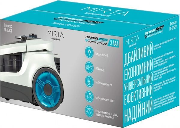 Пылесос Mirta без мешка VC-6752P Eco design Power cyclone 3AAA white 