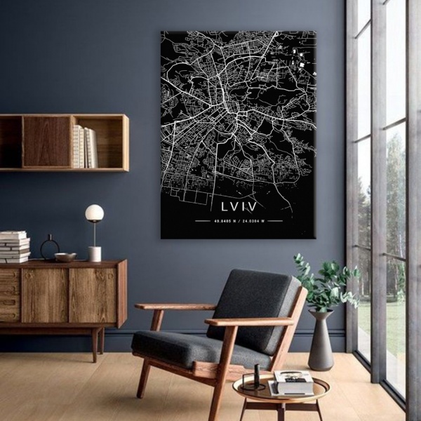 Постер Lviv Black Map 50x65 см Brushme 