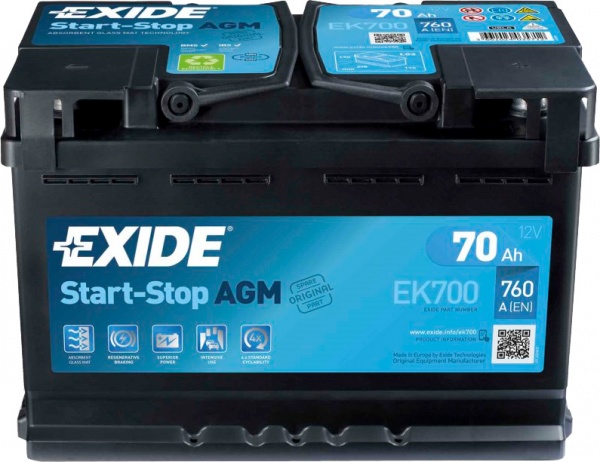 Акумулятор автомобільний EXIDE START-STOP AGM 96Ah 850A 12V EK960 «+» праворуч (EK960)