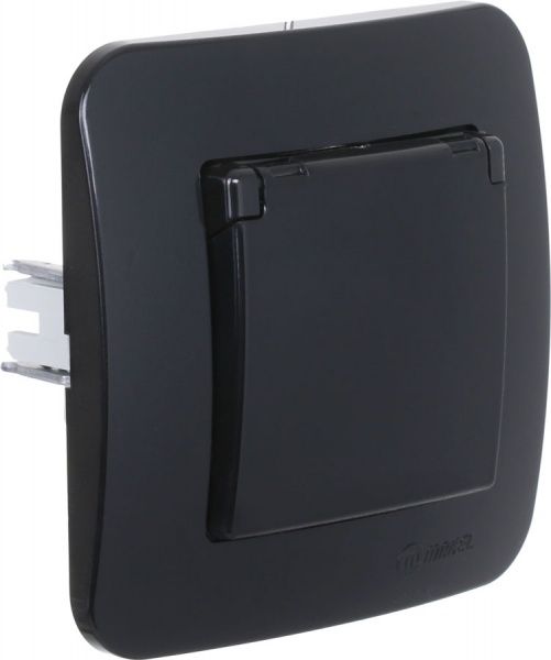 Розетка із заземленням Makel Lillium Natural Kare з кришкою чорний