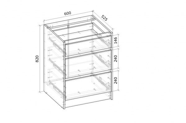 Тумба нижняя МС Идея КРАФТ Ня-3 60/82/525 (1+2) с ящиками Q-25 крафт золотой Грейд