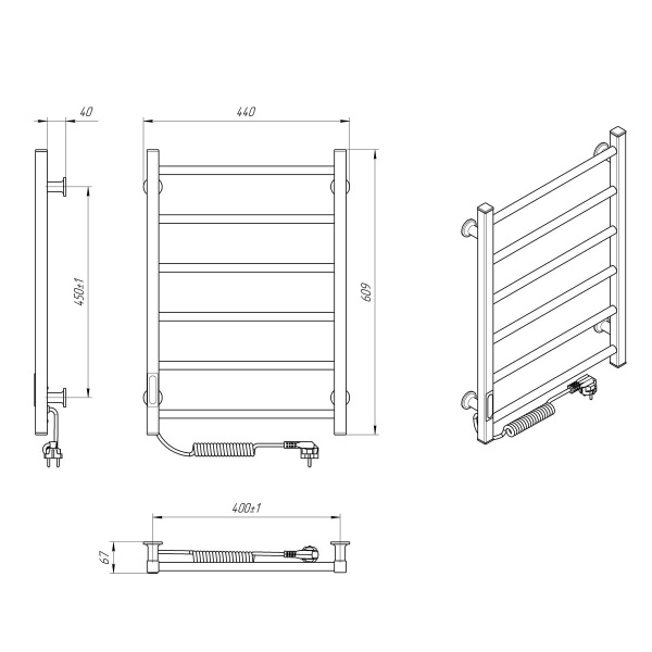 Рушникосушарка електрична Laris Альфа ЧФ 6 400х600 Е Л R3