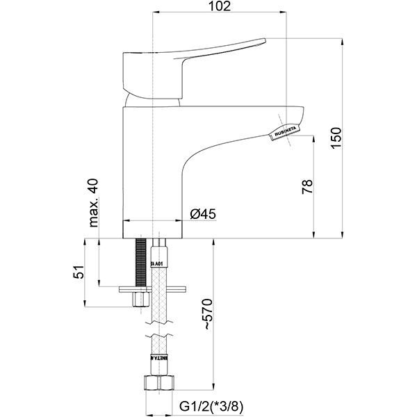 Змішувач для умивальника Rubineta Static A80008