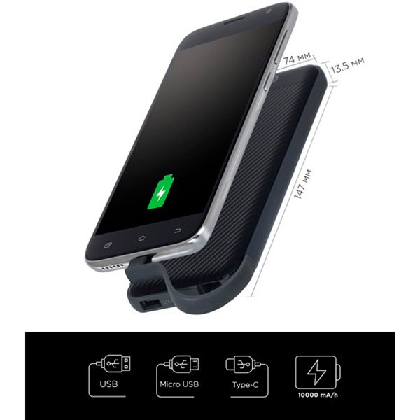 Зовнішній акумулятор (Powerbank) Ergo Type-C 10000 mAh black (LP-129)