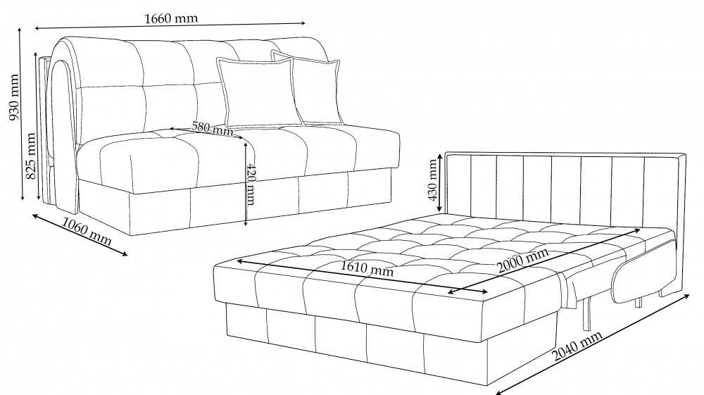 Ліжко-диван прямий VECTOR МІЧИГАН EP-MHN MX 1,6 сірий 1660x1060x930 мм