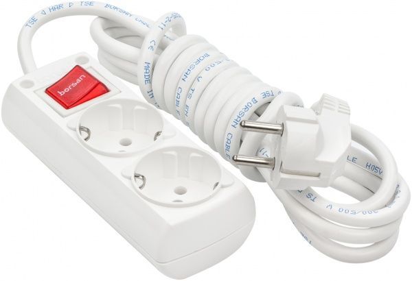 Удлинитель Borsan с выключателем с заземлением 2 гн. белый 3 м BR.1562-3 