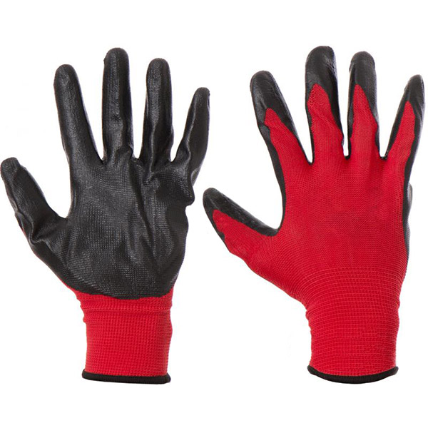 Перчатки Reis красно-черные с покрытием нитрил XL (10) Red Nit 10