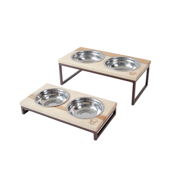 Кормушка 10 центів для Джека с мисками №2 XS, двойная, 2 х 250 мл, коричневый, метал, дерево, 31 х 16 х 5 см