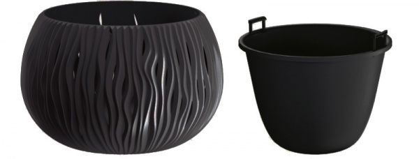 Горщик пластиковий Prosperplast Sandy Bowl 2 в 1 круглий 1,4л антрацит (22981-433) 