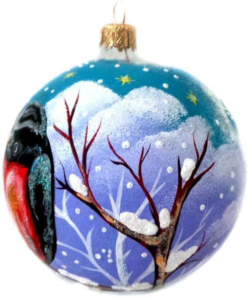 Шар стеклянный Птички 3 d80 К-320-80 синий/разноцветный