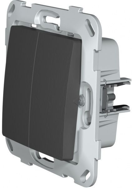 Переключатель проходной двухклавишный Plank Electrotechnic Classic/Nordic без подсветки 10 А 250В антрацит PLK0221241