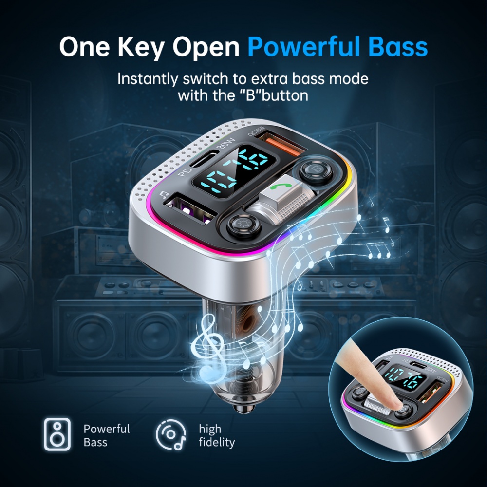 Автомобильное зарядное устройство Remzona Vibe PD 48W PD30W QC18W Bluetooth 5.4 FMAAC-03BK