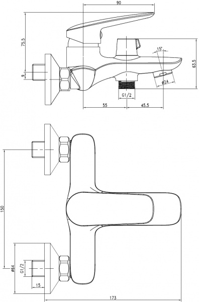 Змішувач для ванни Imprese Praha 11030 New