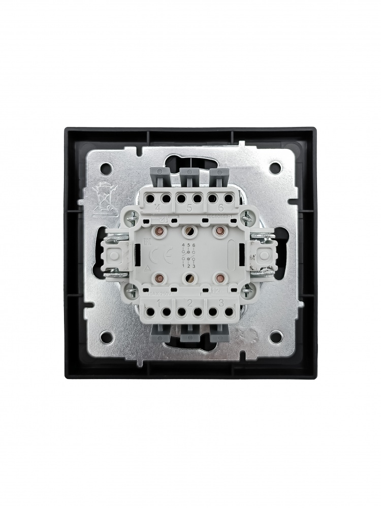 Механізм вимикача прохідний двоклавішний HausMark Juna без підсвітки чорний