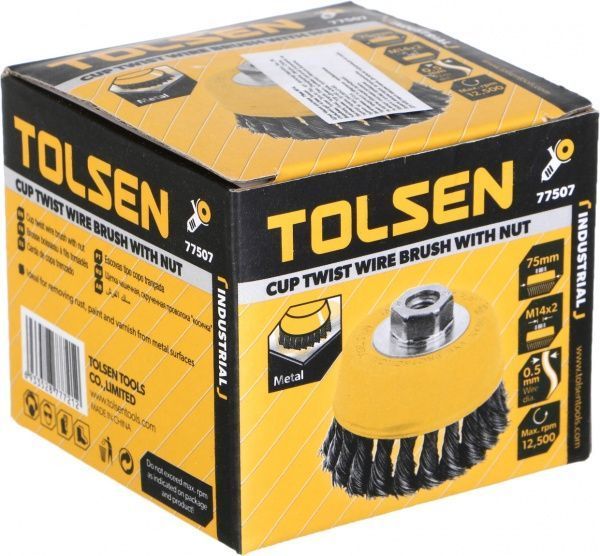 Щітка Чашка плетена 75мм М14, стальний дріт 0.5мм Tolsen 77507