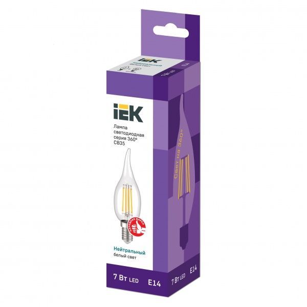 Лампа світлодіодна IEK FIL CA35 7 Вт E14 4000 К 220 В прозора 