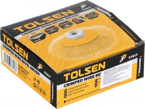 Щітка конусна 100мм М14, гофрований латунований дріт 0.3мм Tolsen 77517