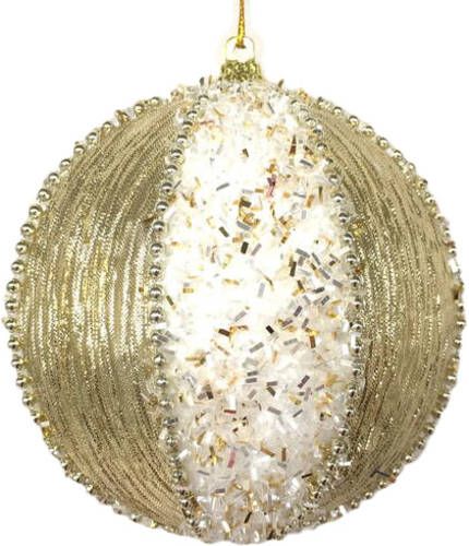 Шар пенопластовый в полоску 10 см белый с золотым