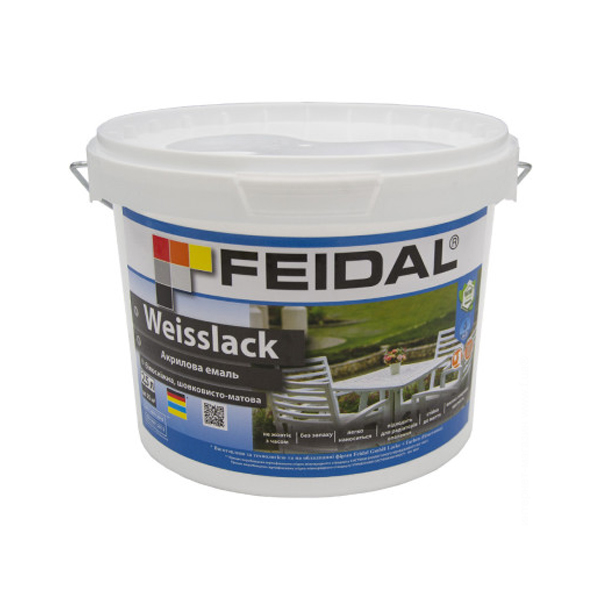 Эмаль Feidal акриловая Weisslack белый шелковистый мат 2,5л