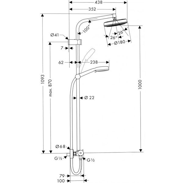 Душевая система Hansgrohe My Clube 180 Showerpipe 26735400