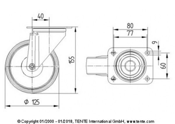 Колесо поворотне 3470 PJP 125 P62 blue TENTE 