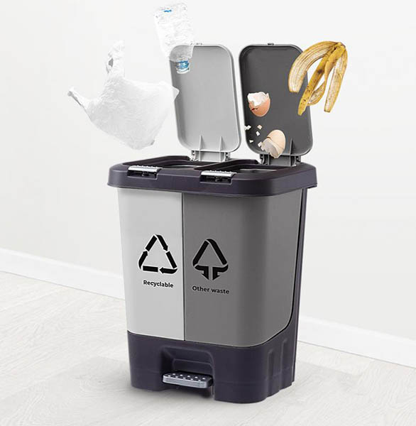 Ведро с педалью MVM 40 л светло-серый/серый BIN-05 (20+20L) LIGHT GRAY/GRAY