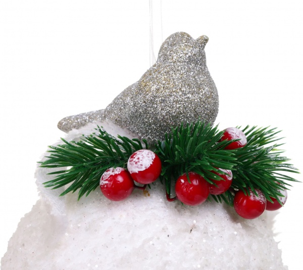 Куля новорічна з пташкою HF20H0312 d 120 мм білий