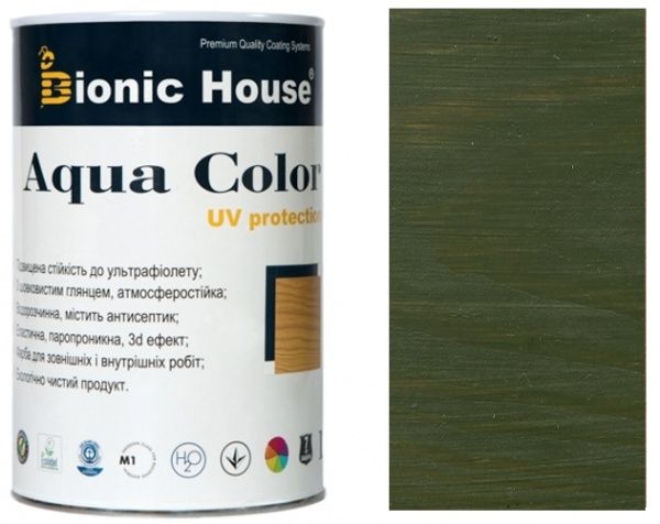 Лазурь Bionic House лессирующая универсальная Aqua Color UV protect мирта шелковистый мат 0,8 л