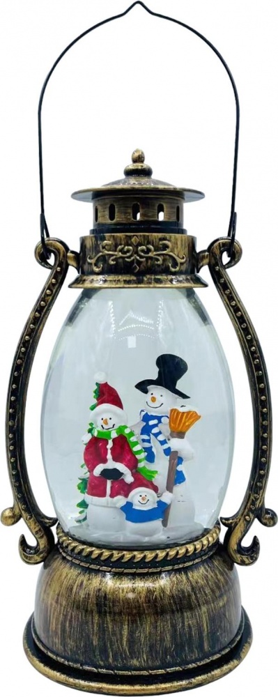Ліхтарик декоративний новорічний сім'я сніговиків пластик бронзовий 13x26 см ES2105010