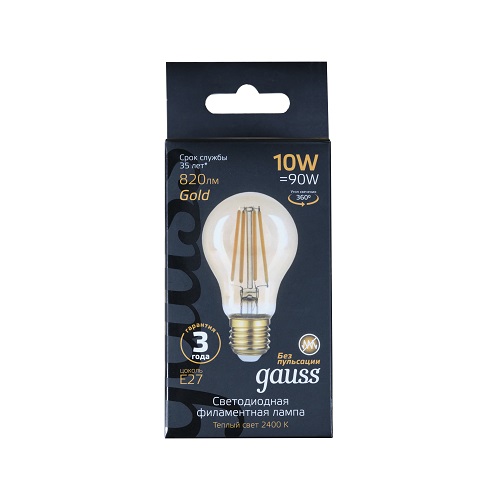 Лампа світлодіодна Gauss Fil Gold 10 Вт A60 прозора E27 230 В 2400 К 102802010 