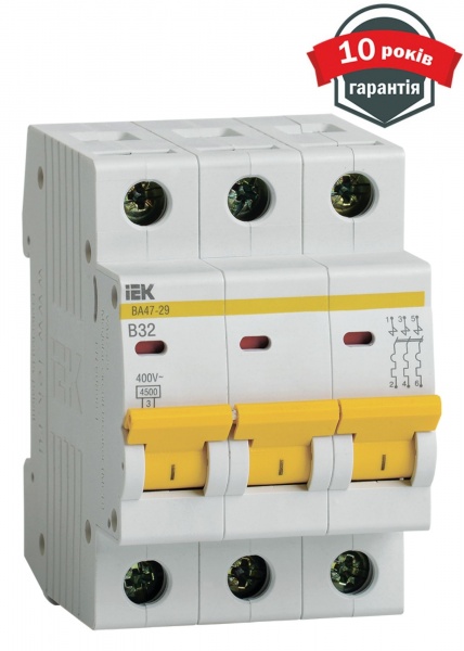 Автоматический выключатель IEK ВА47-29 3Р 32А 4,5кА MVA20-3-032-B