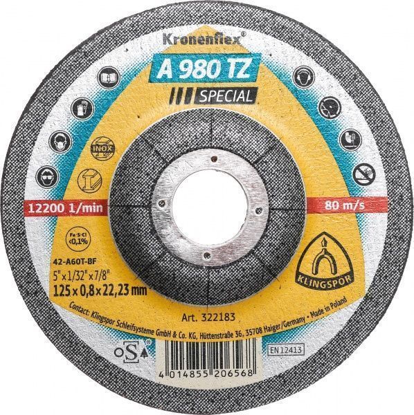 Круг відрізний по металу Klingspor Kronenflex A 980 TZ SPECIAL 125 x0,8x22,2 мм