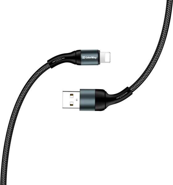 Кабель ColorWay USB - Apple Lightning (nylon) 2.4 А 1 м чорний (CW-CBUL045-BK) 