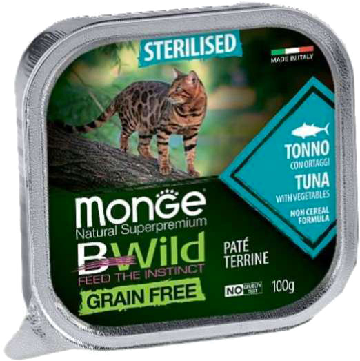 Корм для котів Monge BWild Grain Free Wet Sterilised беззерновий тунець з овочами 100 г