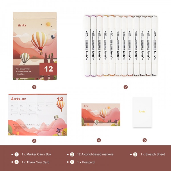 Набір маркерів Arrtx Alp ASM-02-SK02 12 кольорів відтінки шкіри LC302604 