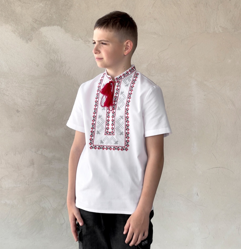 Вышиванка для мальчиков Эдельвика р.134 белый 163-25/09