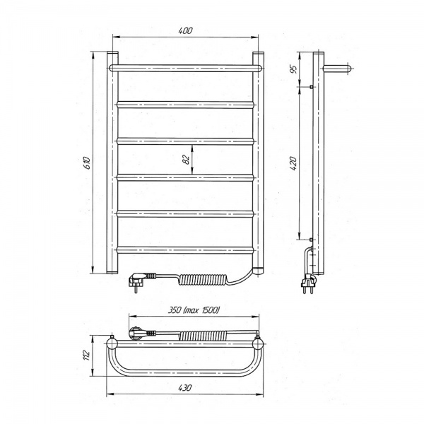 Рушникосушарка електрична Laris Прайм ЧФ(Ч) 6 400x600 Е П