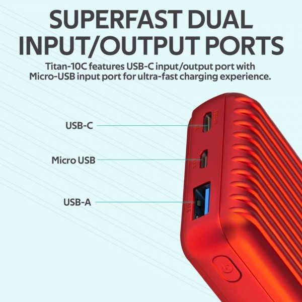 Универсальная мобильная батарея Promate 10000 mAh red (titan-10c.red) Titan-10C 10000 мАч, USB-C, USB-A 