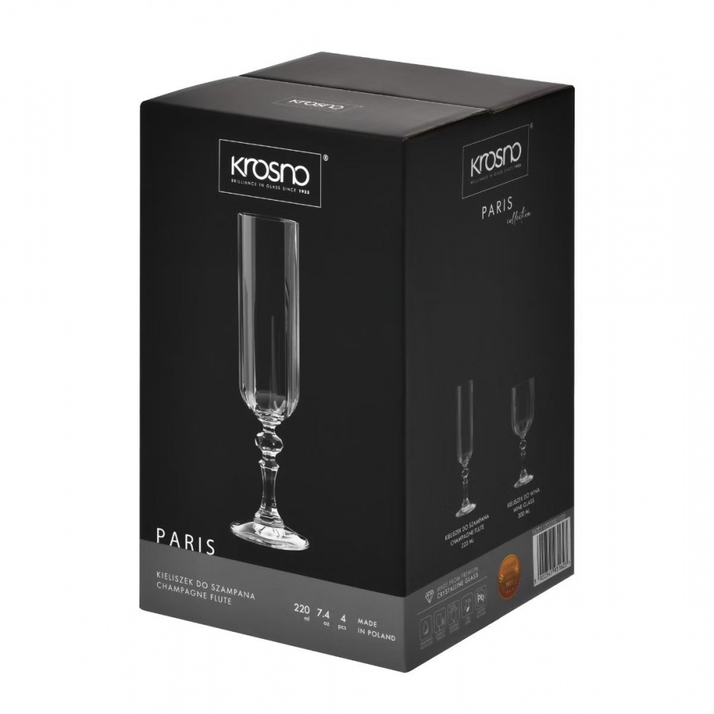 Набор бокалов для шампанского Krosno PARIS 220 мл 4 шт.