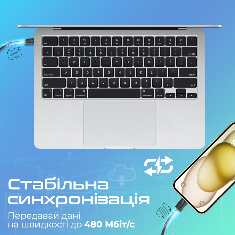 Кабель Promate EcoLine-Ci120 USB-C to Lightning 27W Power Delivery 1,2 м black (ecoline-ci120.black)