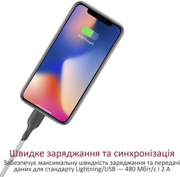 Кабель Promate PowerBeam-25i USB-Lightning 2.4А 0,25 м черный (powerbeam-25i.black) 