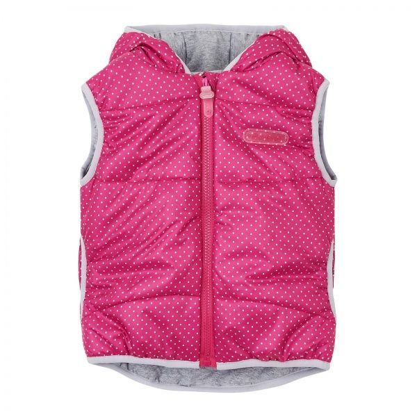 Жилет детский для девочки Соня белый горох р.122 розовый с рисунком 