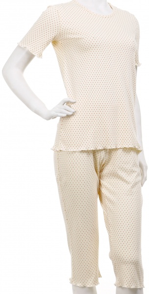 Комплект домашній жіночий Горошок корал футболка та капрі р. M молочний