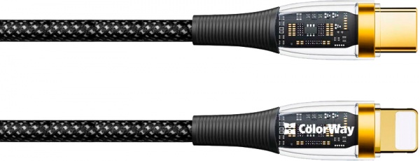 Кабель ColorWay Type-C - Apple Lightning (Transparent Head) (PD Fast Charging 27W) 3А 1,2 м чорний (CW-CBPDCL057-BK) 