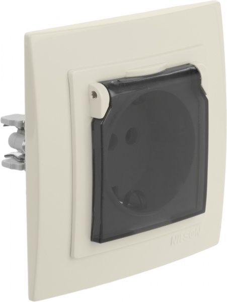 Розетка с заземлением Nilson Touran без шторок с крышкой кремовый 24121018