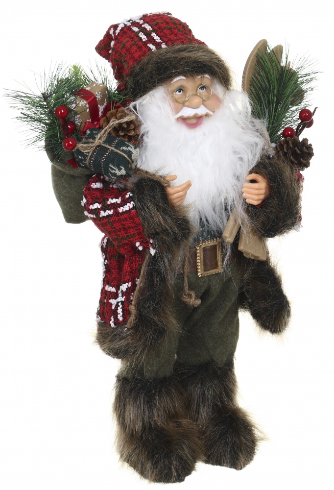 Декоративна новорічна фігура Санта лісовий із мішечком червоно-зелений 40 см