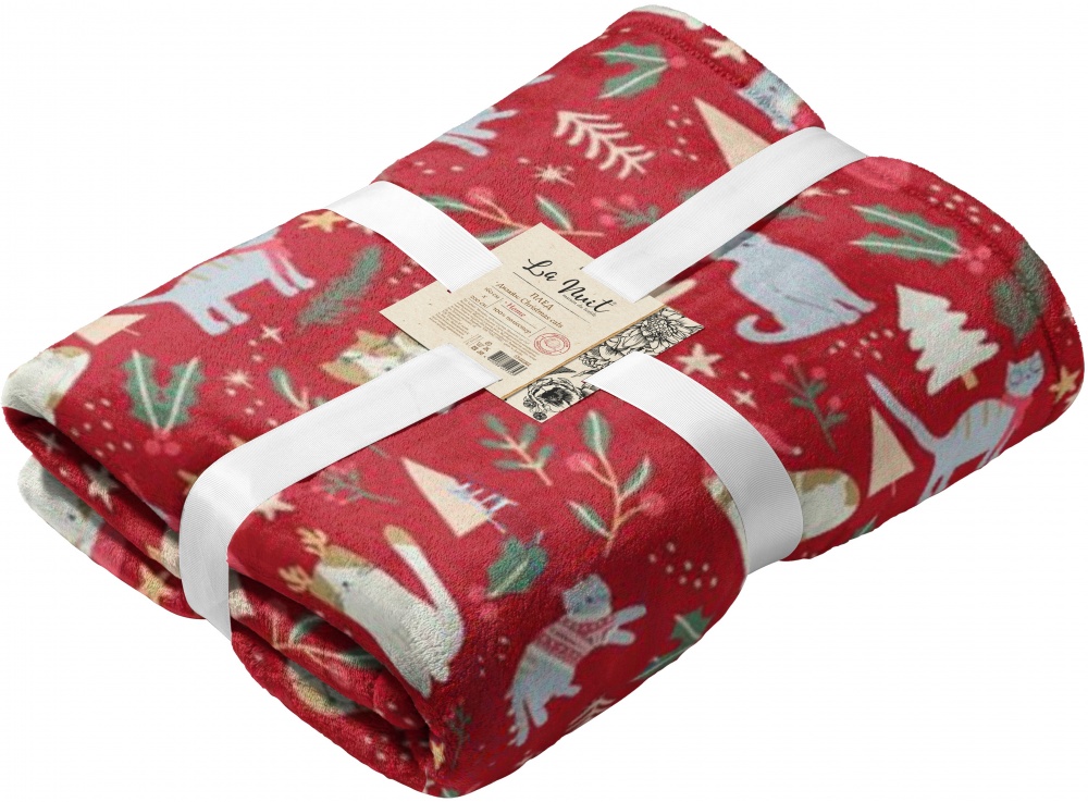 Плед флисовый Christmas Cats 200x220 см красный La Nuit