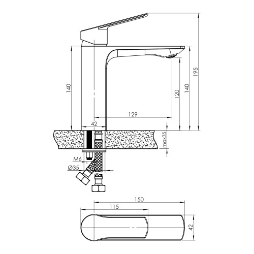 Змішувач для умивальника Imprese LESNA M, хром, 35 мм